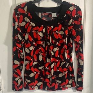 Worthington Red and Black Floral Long Sleeve Top